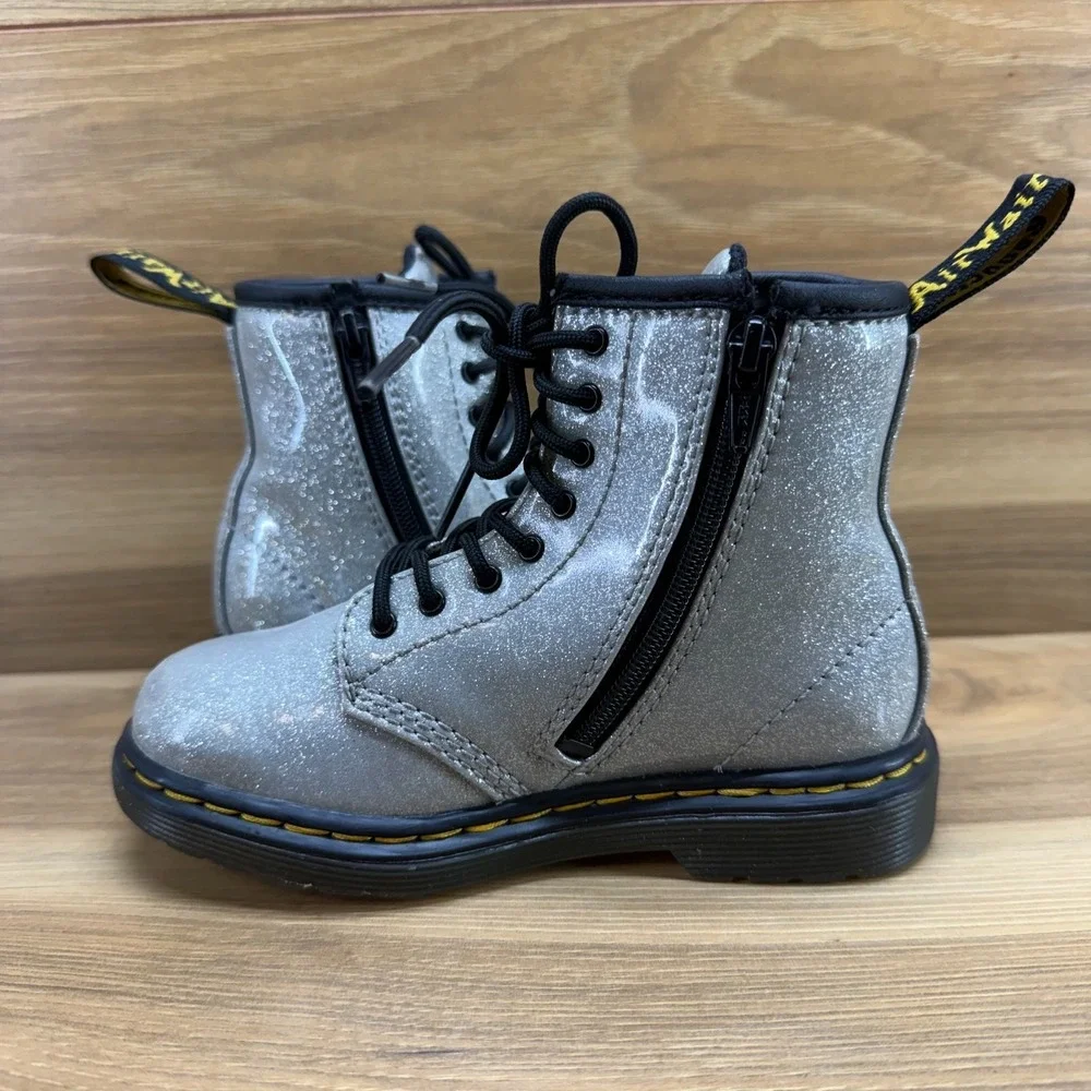 Dr Martens Combat Boots Toddler‎ Girls 10 Silver Glitter Ankle Boot